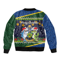 Funny Crocodile and Shark Solomon Islands Christmas Bomber Jacket with National Seal Melanesian Pattern LT03 - Polynesian Pride