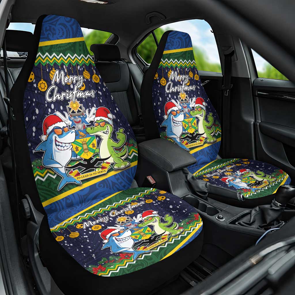 Funny Crocodile and Shark Solomon Islands Christmas Car Seat Cover with National Seal Melanesian Pattern LT03 One Size Blue - Polynesian Pride