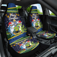 Funny Crocodile and Shark Solomon Islands Christmas Car Seat Cover with National Seal Melanesian Pattern LT03 One Size Blue - Polynesian Pride