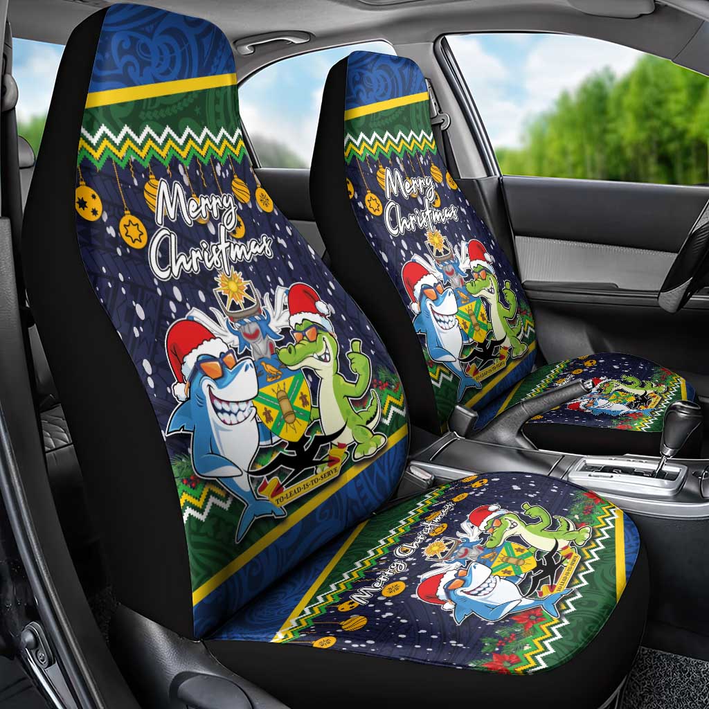 Funny Crocodile and Shark Solomon Islands Christmas Car Seat Cover with National Seal Melanesian Pattern LT03 - Polynesian Pride