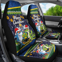 Funny Crocodile and Shark Solomon Islands Christmas Car Seat Cover with National Seal Melanesian Pattern LT03 - Polynesian Pride