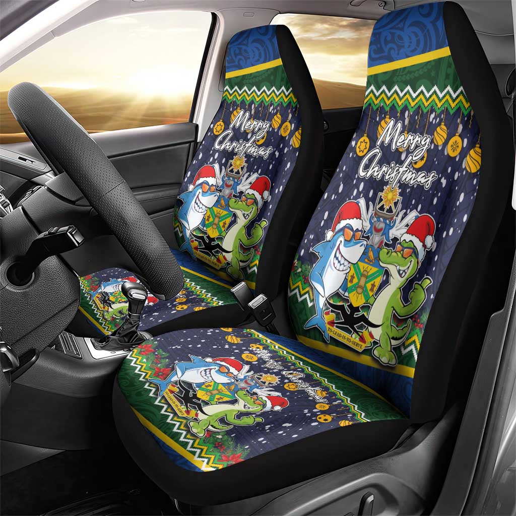 Funny Crocodile and Shark Solomon Islands Christmas Car Seat Cover with National Seal Melanesian Pattern LT03 - Polynesian Pride