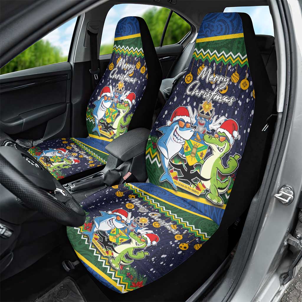 Funny Crocodile and Shark Solomon Islands Christmas Car Seat Cover with National Seal Melanesian Pattern LT03 - Polynesian Pride