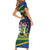 Funny Crocodile and Shark Solomon Islands Christmas Family Matching Short Sleeve Bodycon Dress and Hawaiian Shirt with National Seal Melanesian Pattern