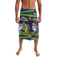 Funny Crocodile and Shark Solomon Islands Christmas Lavalava with National Seal Melanesian Pattern LT03 Blue - Polynesian Pride