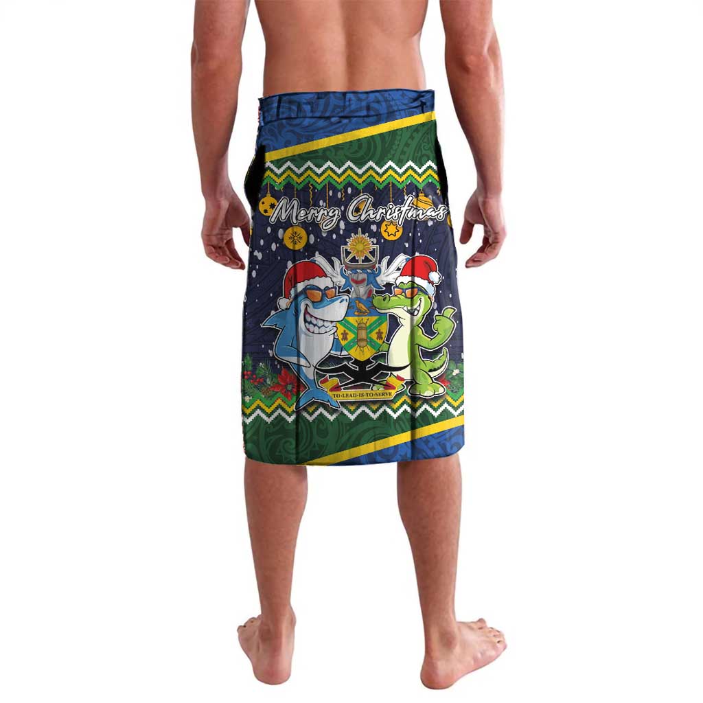 Funny Crocodile and Shark Solomon Islands Christmas Lavalava with National Seal Melanesian Pattern LT03 - Polynesian Pride