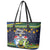 Funny Crocodile and Shark Solomon Islands Christmas Leather Tote Bag with National Seal Melanesian Pattern