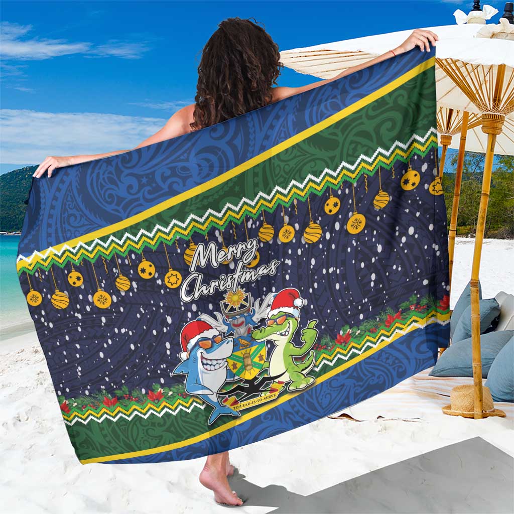 Funny Crocodile and Shark Solomon Islands Christmas Sarong with National Seal Melanesian Pattern LT03 One Size 44 x 66 inches Blue - Polynesian Pride