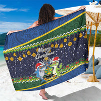 Funny Crocodile and Shark Solomon Islands Christmas Sarong with National Seal Melanesian Pattern LT03 One Size 44 x 66 inches Blue - Polynesian Pride