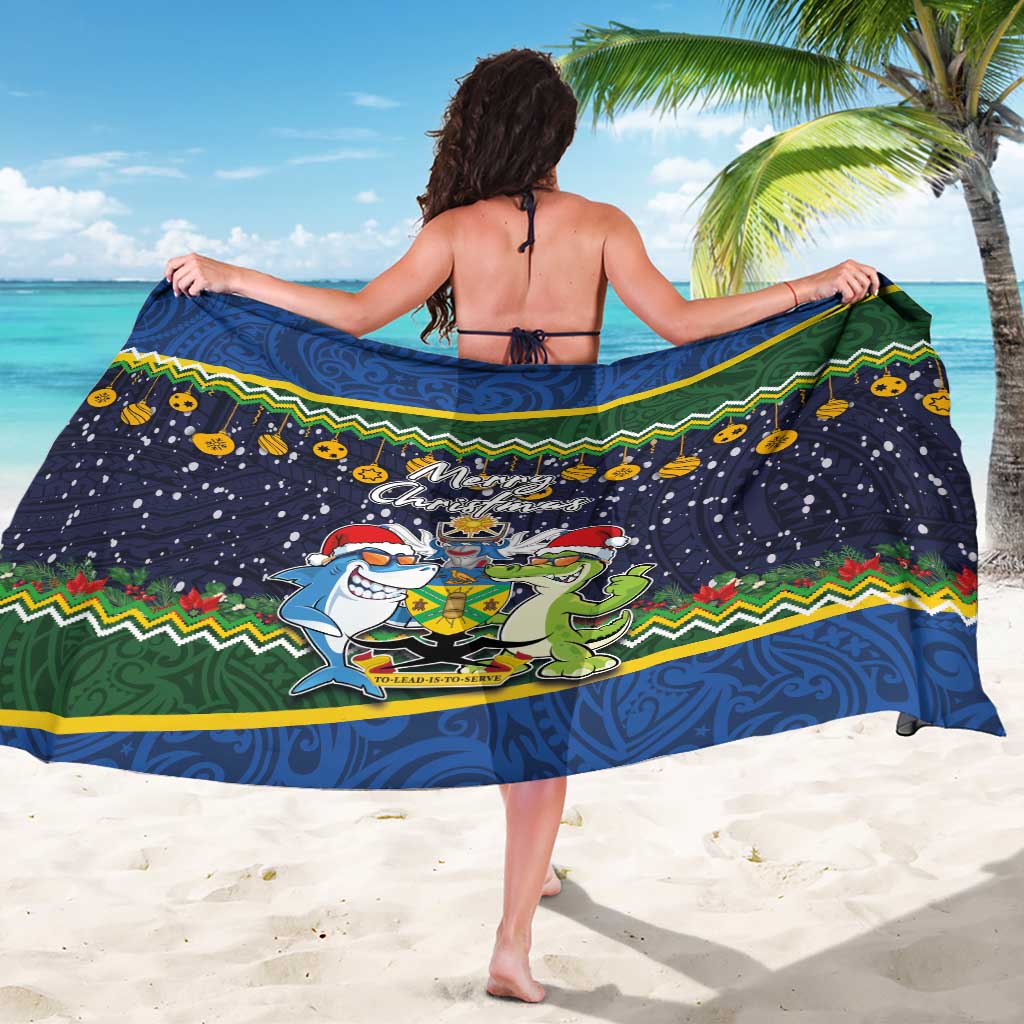 Funny Crocodile and Shark Solomon Islands Christmas Sarong with National Seal Melanesian Pattern LT03 - Polynesian Pride