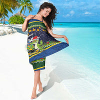 Funny Crocodile and Shark Solomon Islands Christmas Sarong with National Seal Melanesian Pattern LT03 - Polynesian Pride
