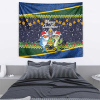 Funny Crocodile and Shark Solomon Islands Christmas Tapestry with National Seal Melanesian Pattern LT03 - Polynesian Pride