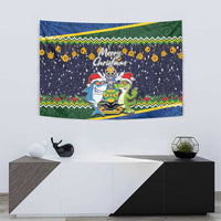Funny Crocodile and Shark Solomon Islands Christmas Tapestry with National Seal Melanesian Pattern LT03 - Polynesian Pride