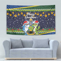Funny Crocodile and Shark Solomon Islands Christmas Tapestry with National Seal Melanesian Pattern LT03 - Polynesian Pride