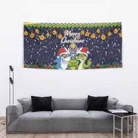 Funny Crocodile and Shark Solomon Islands Christmas Tapestry with National Seal Melanesian Pattern LT03 - Polynesian Pride
