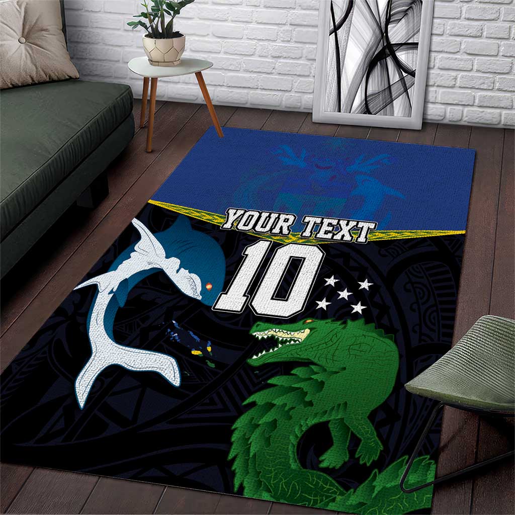 Custom Solomon Islands Rugby Area Rug Arty Shark and Crocodile Solomon Islands National Emblems LT03 Blue - Polynesian Pride