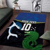 Custom Solomon Islands Rugby Area Rug Arty Shark and Crocodile Solomon Islands National Emblems LT03 Blue - Polynesian Pride