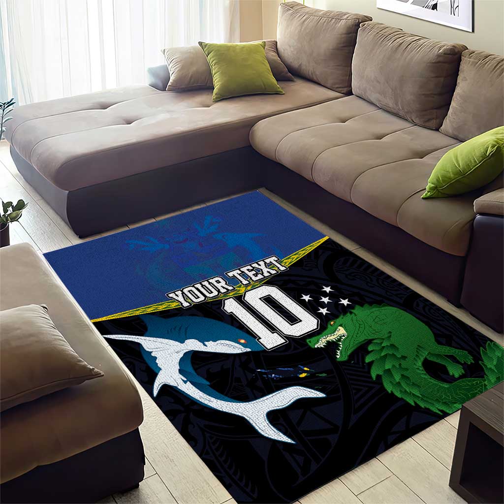 Custom Solomon Islands Rugby Area Rug Arty Shark and Crocodile Solomon Islands National Emblems LT03 - Polynesian Pride