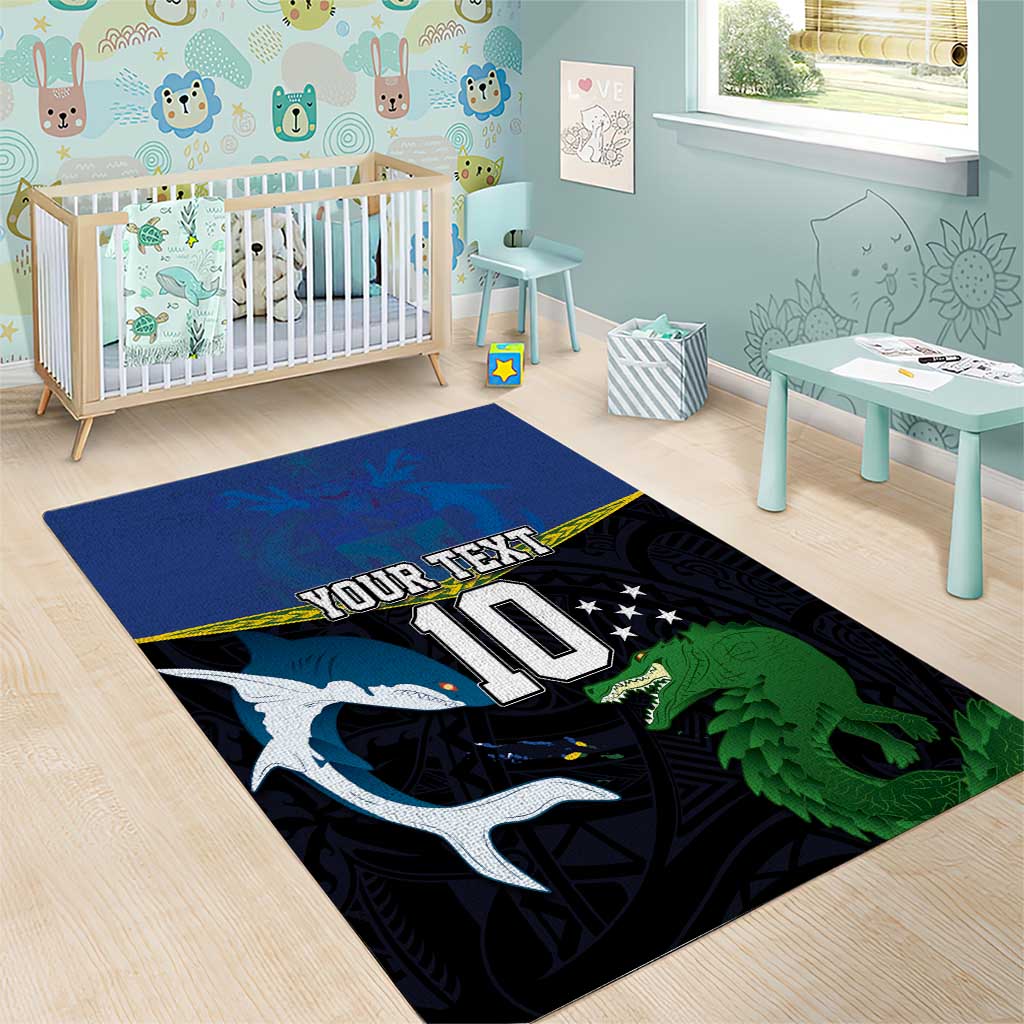 Custom Solomon Islands Rugby Area Rug Arty Shark and Crocodile Solomon Islands National Emblems LT03 - Polynesian Pride