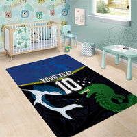 Custom Solomon Islands Rugby Area Rug Arty Shark and Crocodile Solomon Islands National Emblems LT03 - Polynesian Pride