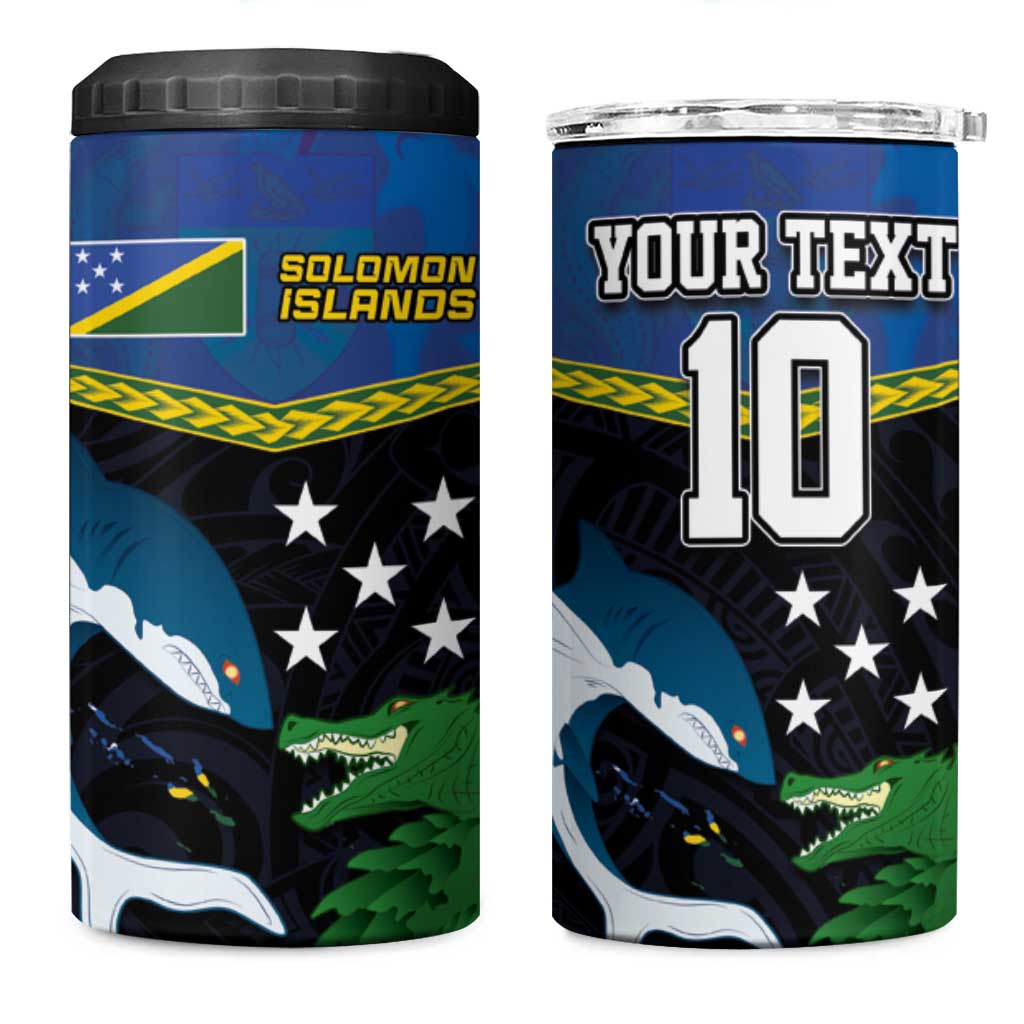 Custom Solomon Islands Rugby 4 in 1 Can Cooler Tumbler Arty Shark and Crocodile Solomon Islands National Emblems LT03 One Size: 16 oz Blue - Polynesian Pride