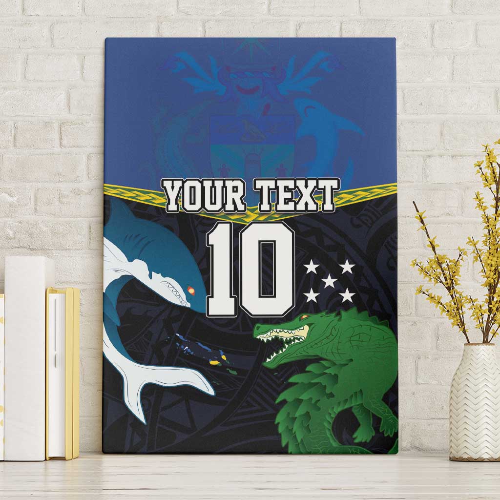 Custom Solomon Islands Rugby Canvas Wall Art Arty Shark and Crocodile Solomon Islands National Emblems LT03 Without Frame Blue - Polynesian Pride