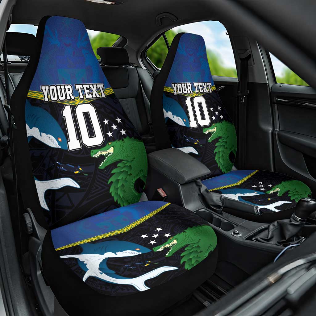 Custom Solomon Islands Rugby Car Seat Cover Arty Shark and Crocodile Solomon Islands National Emblems LT03 One Size Blue - Polynesian Pride