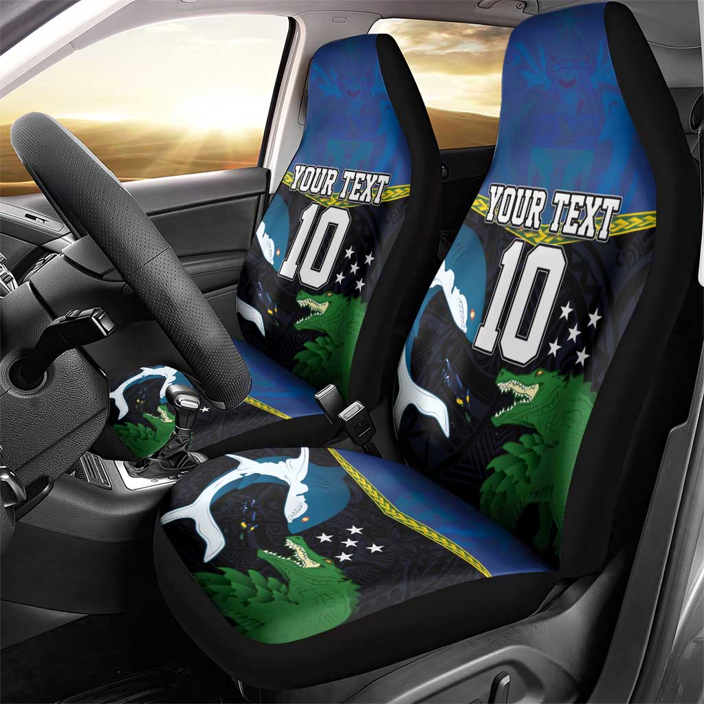 Custom Solomon Islands Rugby Car Seat Cover Arty Shark and Crocodile Solomon Islands National Emblems LT03 - Polynesian Pride