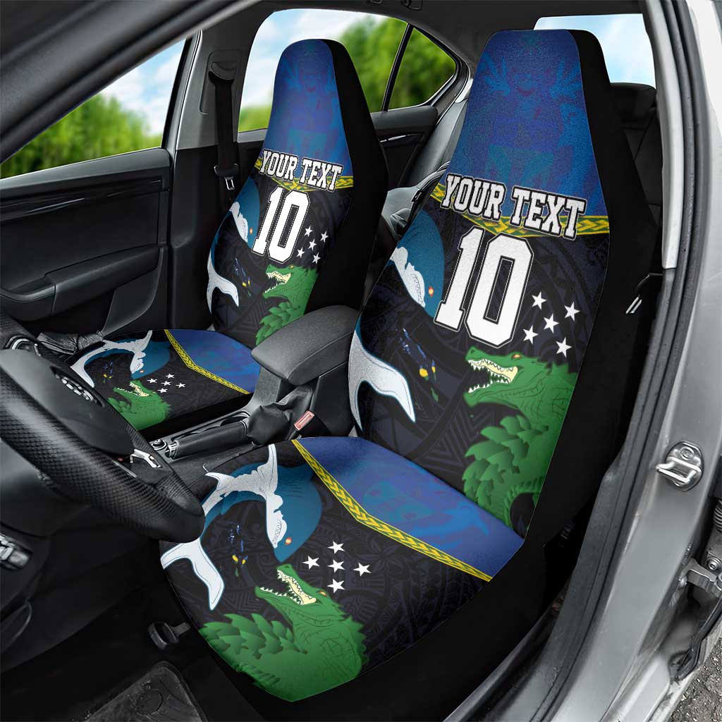 Custom Solomon Islands Rugby Car Seat Cover Arty Shark and Crocodile Solomon Islands National Emblems LT03 - Polynesian Pride