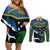 Custom Solomon Islands Rugby Couples Matching Off Shoulder Short Dress and Long Sleeve Button Shirt Arty Shark and Crocodile Solomon Islands National Emblems