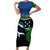 Custom Solomon Islands Rugby Family Matching Short Sleeve Bodycon Dress and Hawaiian Shirt Arty Shark and Crocodile Solomon Islands National Emblems