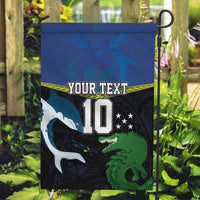 Custom Solomon Islands Rugby Garden Flag Arty Shark and Crocodile Solomon Islands National Emblems LT03 Garden Flag Blue - Polynesian Pride