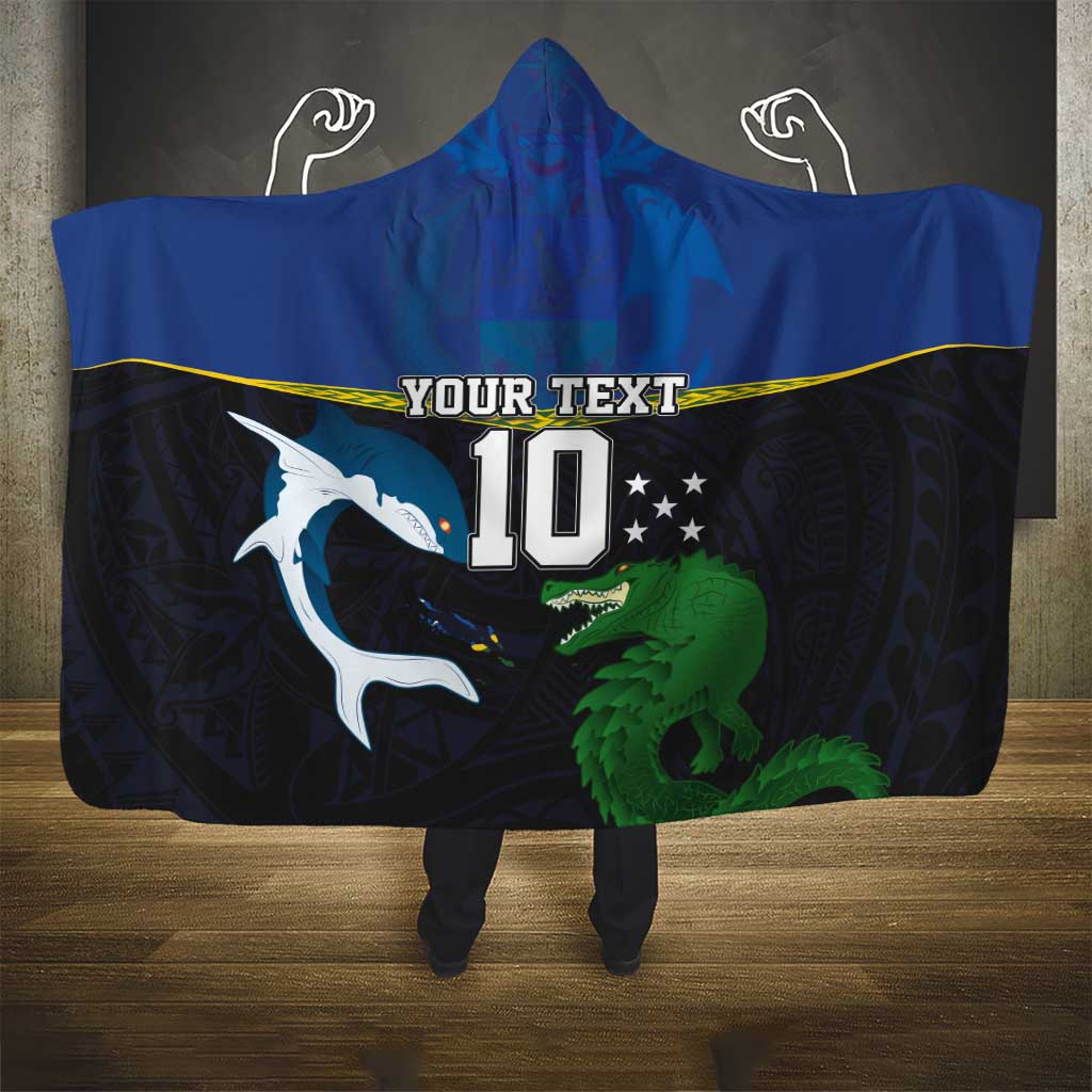 Custom Solomon Islands Rugby Hooded Blanket Arty Shark and Crocodile Solomon Islands National Emblems LT03 - Polynesian Pride