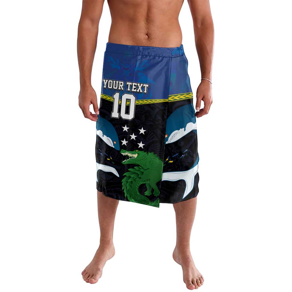Custom Solomon Islands Rugby Lavalava Arty Shark and Crocodile Solomon Islands National Emblems LT03 Blue - Polynesian Pride