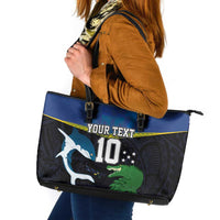 Custom Solomon Islands Rugby Leather Tote Bag Arty Shark and Crocodile Solomon Islands National Emblems LT03 Blue - Polynesian Pride