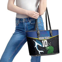 Custom Solomon Islands Rugby Leather Tote Bag Arty Shark and Crocodile Solomon Islands National Emblems LT03 - Polynesian Pride