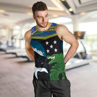 Custom Solomon Islands Rugby Men Tank Top Arty Shark and Crocodile Solomon Islands National Emblems LT03 Blue - Polynesian Pride