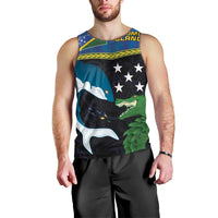 Custom Solomon Islands Rugby Men Tank Top Arty Shark and Crocodile Solomon Islands National Emblems LT03 - Polynesian Pride