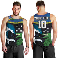 Custom Solomon Islands Rugby Men Tank Top Arty Shark and Crocodile Solomon Islands National Emblems LT03 - Polynesian Pride