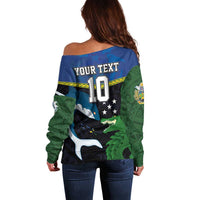 Custom Solomon Islands Rugby Off Shoulder Sweater Arty Shark and Crocodile Solomon Islands National Emblems LT03 - Polynesian Pride
