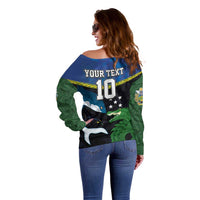 Custom Solomon Islands Rugby Off Shoulder Sweater Arty Shark and Crocodile Solomon Islands National Emblems LT03 - Polynesian Pride