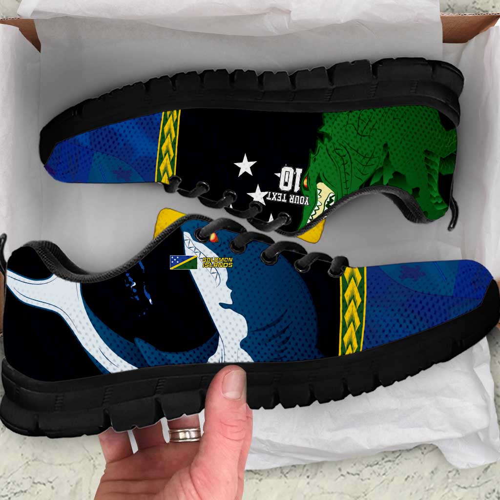 Custom Solomon Islands Rugby Sneakers Arty Shark and Crocodile - Solomon Islands National Emblems LT03 Blue - Polynesian Pride