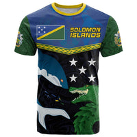 Custom Solomon Islands Rugby T Shirt Arty Shark and Crocodile Solomon Islands National Emblems LT03 Blue - Polynesian Pride