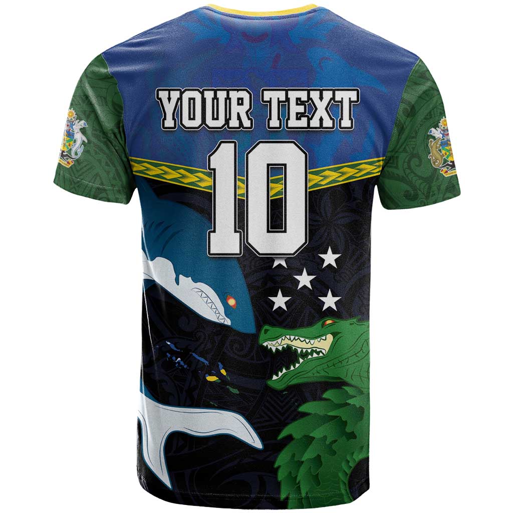 Custom Solomon Islands Rugby T Shirt Arty Shark and Crocodile Solomon Islands National Emblems LT03 - Polynesian Pride