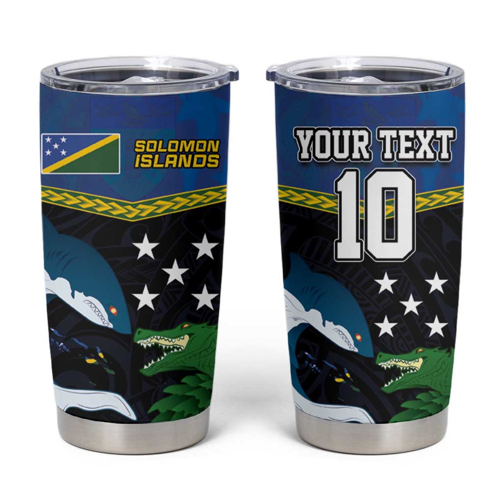 Custom Solomon Islands Rugby Tumbler Cup Arty Shark and Crocodile Solomon Islands National Emblems LT03 Blue - Polynesian Pride