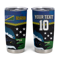 Custom Solomon Islands Rugby Tumbler Cup Arty Shark and Crocodile Solomon Islands National Emblems LT03 Blue - Polynesian Pride
