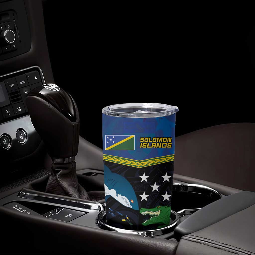 Custom Solomon Islands Rugby Tumbler Cup Arty Shark and Crocodile Solomon Islands National Emblems LT03 - Polynesian Pride