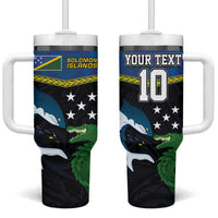 Custom Solomon Islands Rugby Tumbler With Handle Arty Shark and Crocodile Solomon Islands National Emblems LT03 One Size: 40 oz Blue - Polynesian Pride