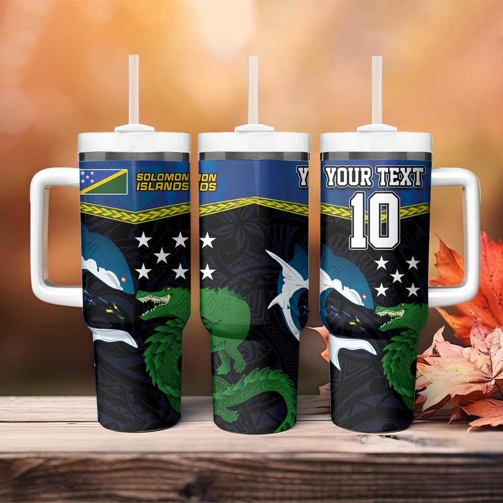 Custom Solomon Islands Rugby Tumbler With Handle Arty Shark and Crocodile Solomon Islands National Emblems LT03 - Polynesian Pride