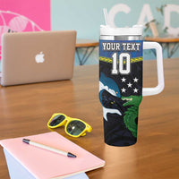 Custom Solomon Islands Rugby Tumbler With Handle Arty Shark and Crocodile Solomon Islands National Emblems LT03 - Polynesian Pride